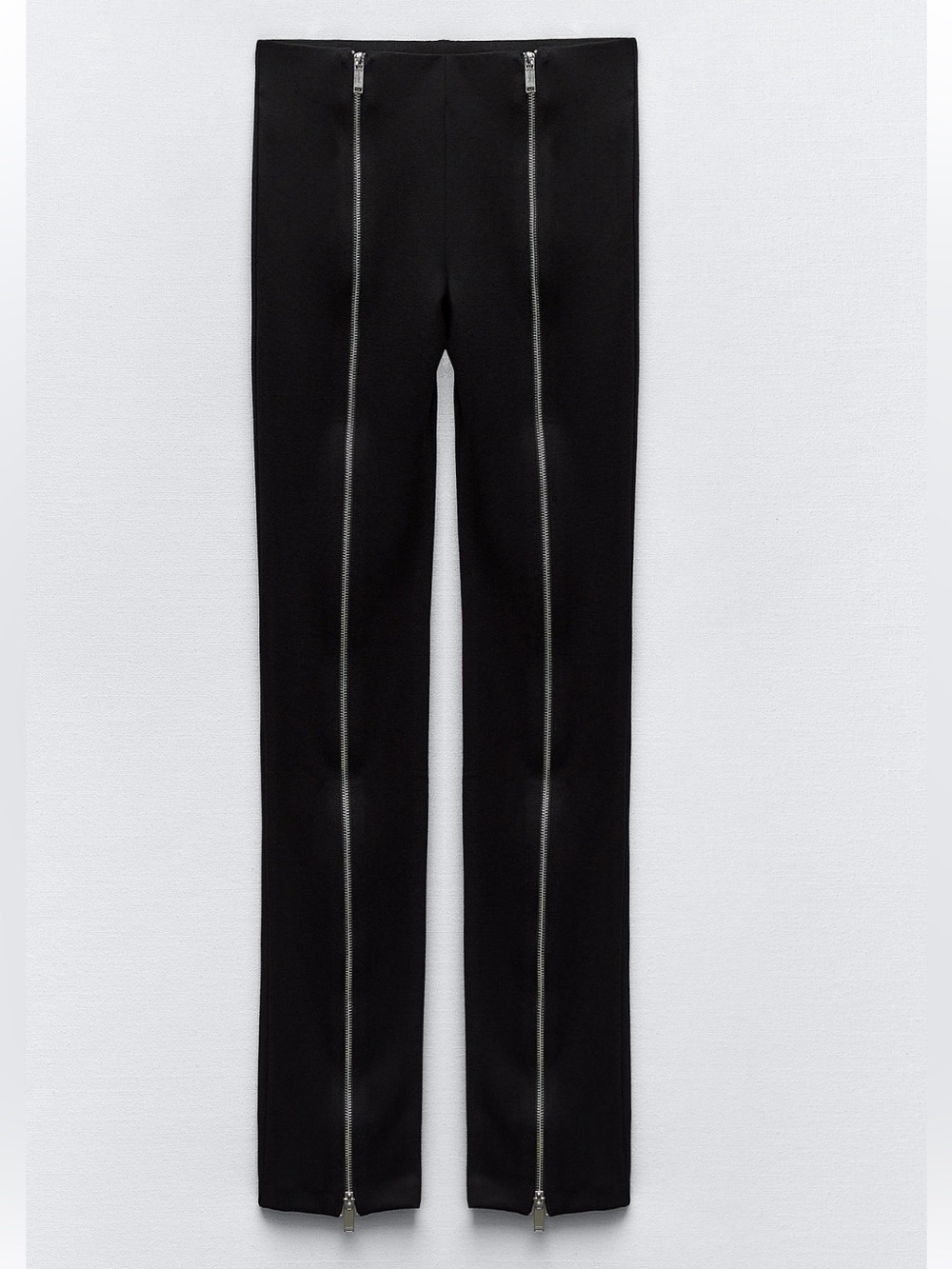 Zara Black Straight-Leg Pants with Front Zipper Accents